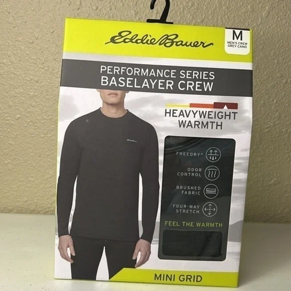 NEW Eddie Bauer Performance Series Gray Camo Heavyweight Warmth Crewneck SM & MD - Picture 4 of 8
